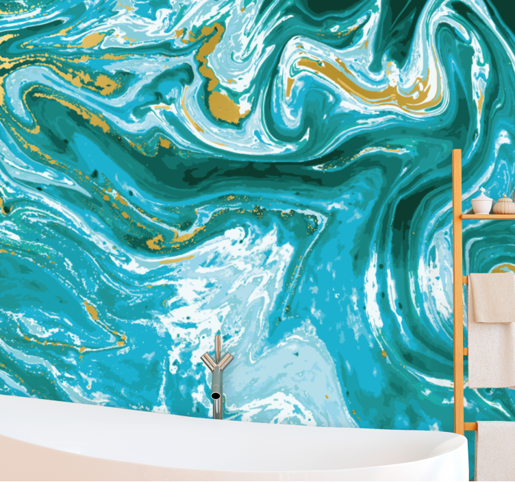 Abstract mural wallpaper flowing turquoise waves - TenStickers