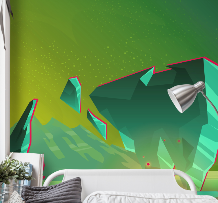 Abstract mural wallpaper geometric green shapes - TenStickers