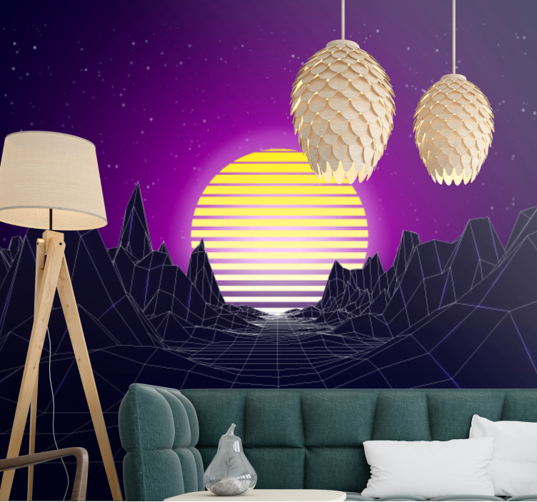 Abstract mural wallpaper geometric mountain sunset - TenStickers