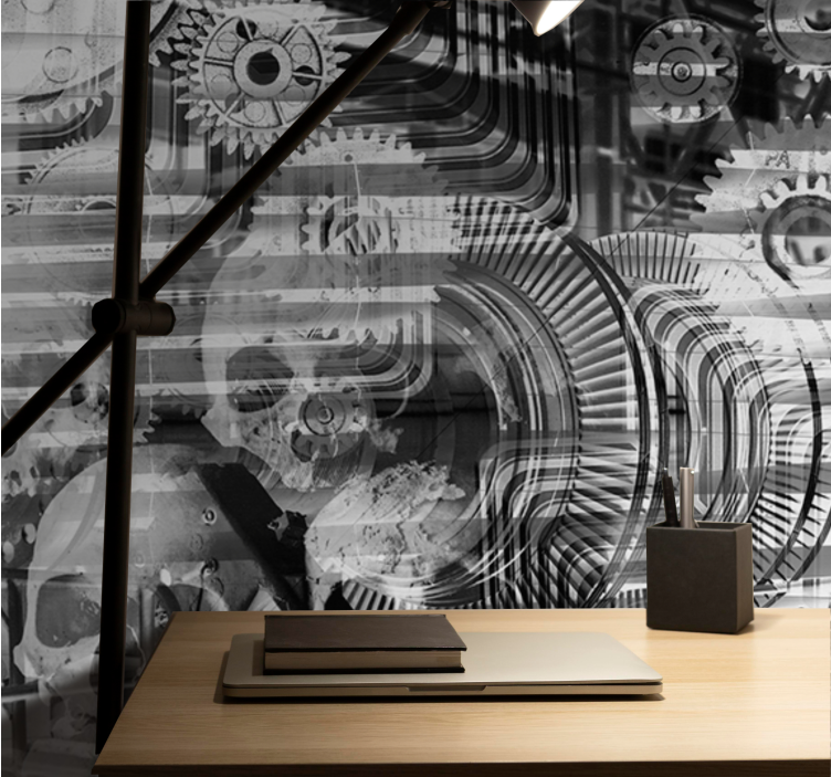Abstract mural wallpaper mechanical skull design - TenStickers