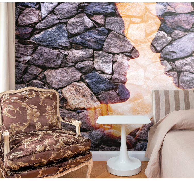Abstract mural wallpaper silhouetted stone faces - TenStickers