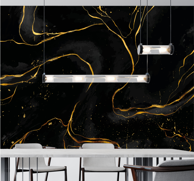 Abstract mural wallpaper with elegant gold lines - TenStickers