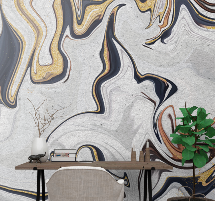 Abstract mural wallpaper with fluid gold accents - TenStickers