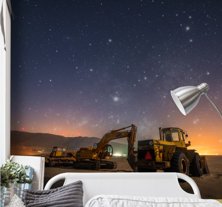 Automotive wall murals construction equipment night - TenStickers
