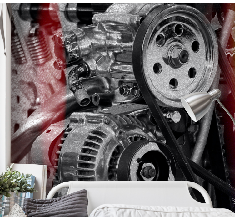 Automotive wall murals engine components close-up - TenStickers