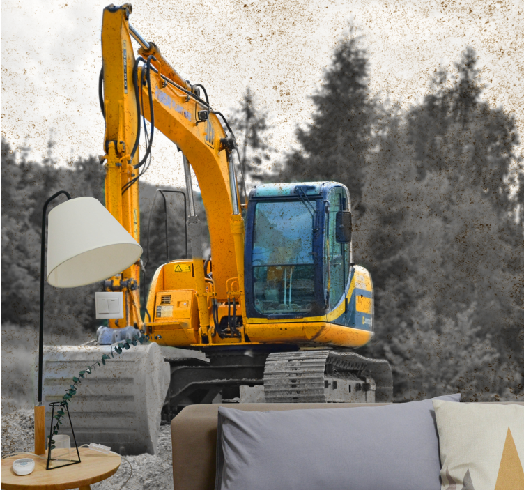 Automotive wall murals excavator machinery scene - TenStickers