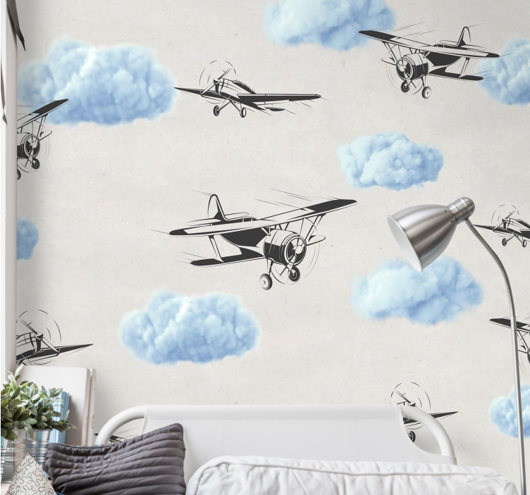 Automotive wall murals flying vintage planes - TenStickers