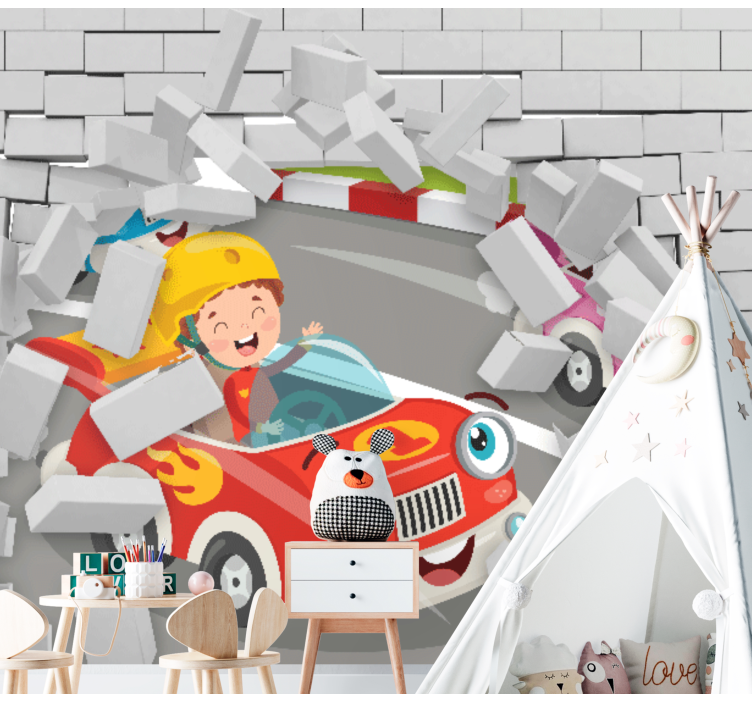 Automotive wall murals joyful race scene - TenStickers