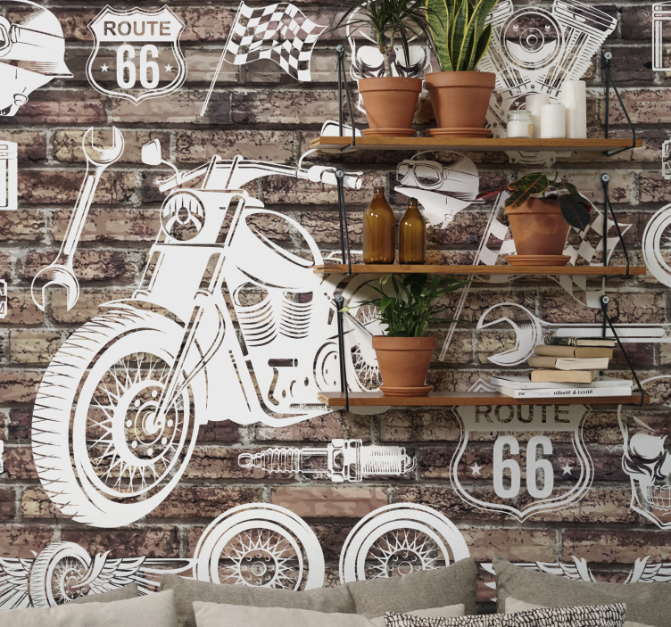 Automotive wall murals motorcycle route 66 - TenStickers