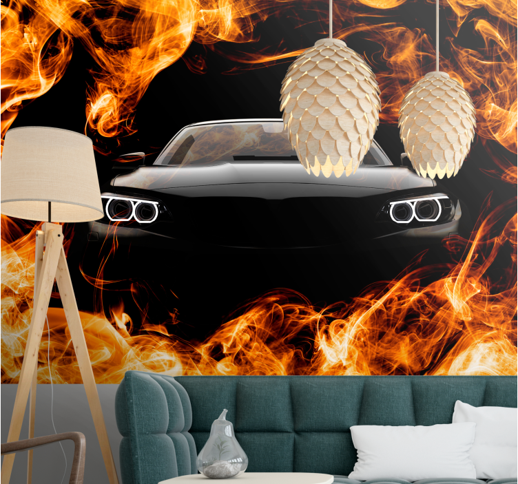 Automotive wall murals racing car flames - TenStickers