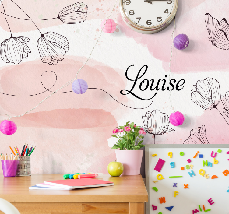 Beautiful flowers with name custom wall mural - TenStickers