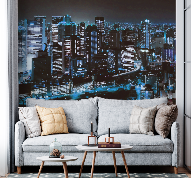 Night view landscape living room wall mural - TenStickers