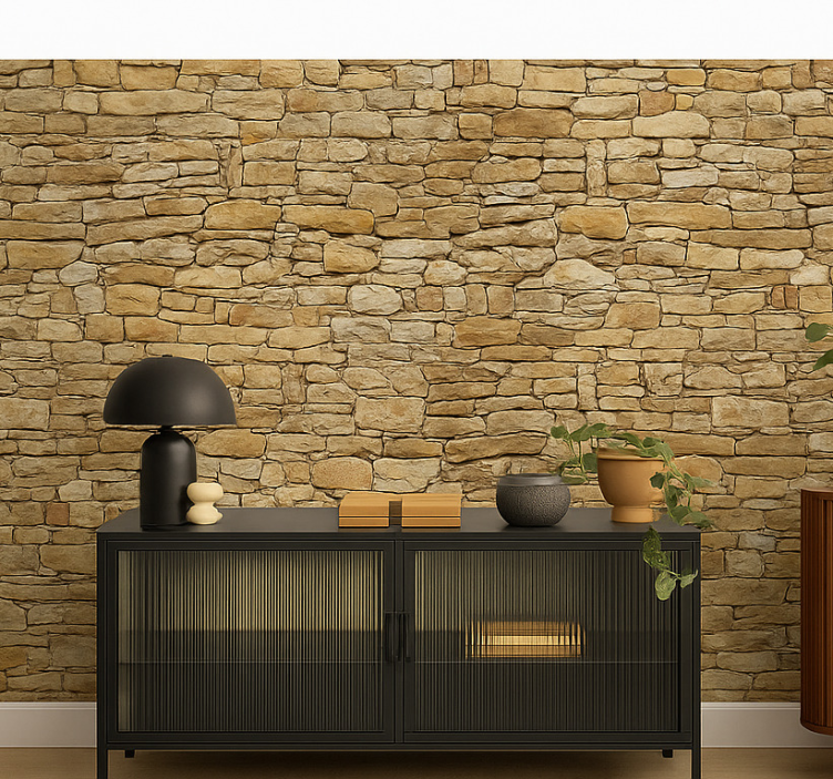 Beige stone facade living room wall mural - TenStickers