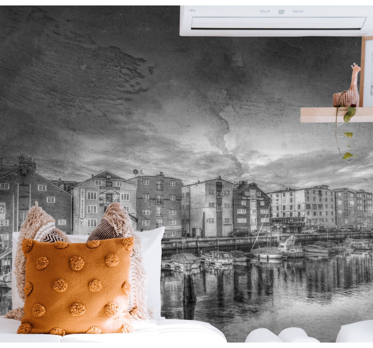 Black and White Harbor wall mural city - TenStickers