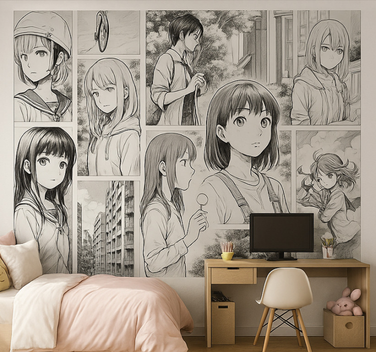 Black and white manga murals for teenage bedrooms - TenStickers