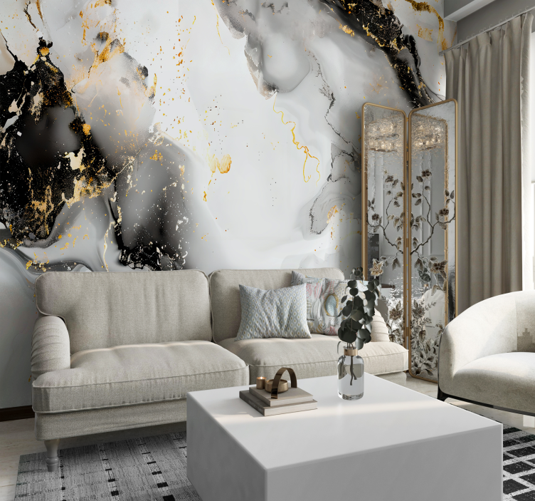 Black and white pattern abstract mural wallpaper - TenStickers