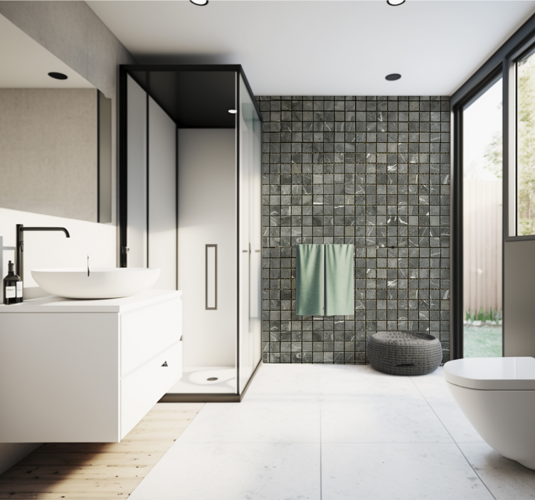 Black Tiles Bathroom Murals - TenStickers