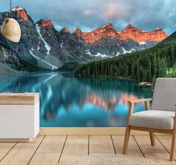Blue lake in the forest Mountain wall mural - TenStickers