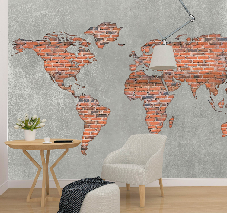 Brick effect colorful world map 3D wall mural - TenStickers