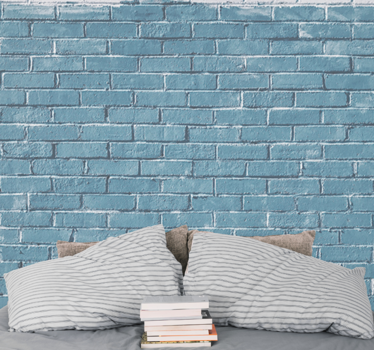 Brick mural wallpaper textured blue wall - TenStickers