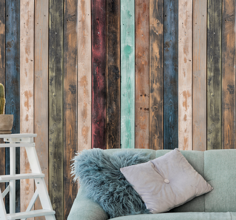 Brick mural wallpaper with wood plank texture - TenStickers