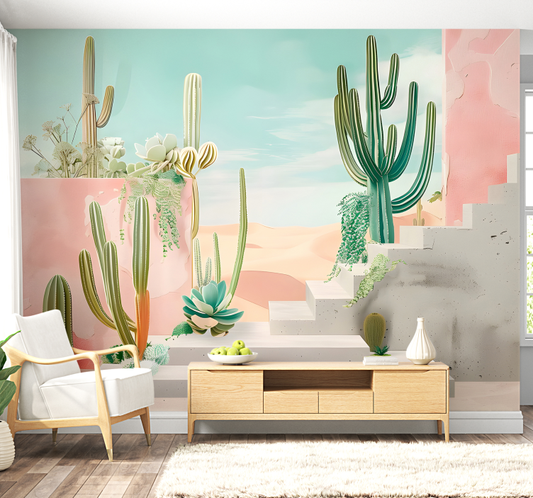 Scenic cactus landscape desert wall mural - TenStickers