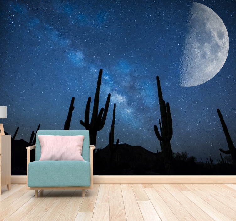 Cactus Night Sky landscape wall mural - TenStickers