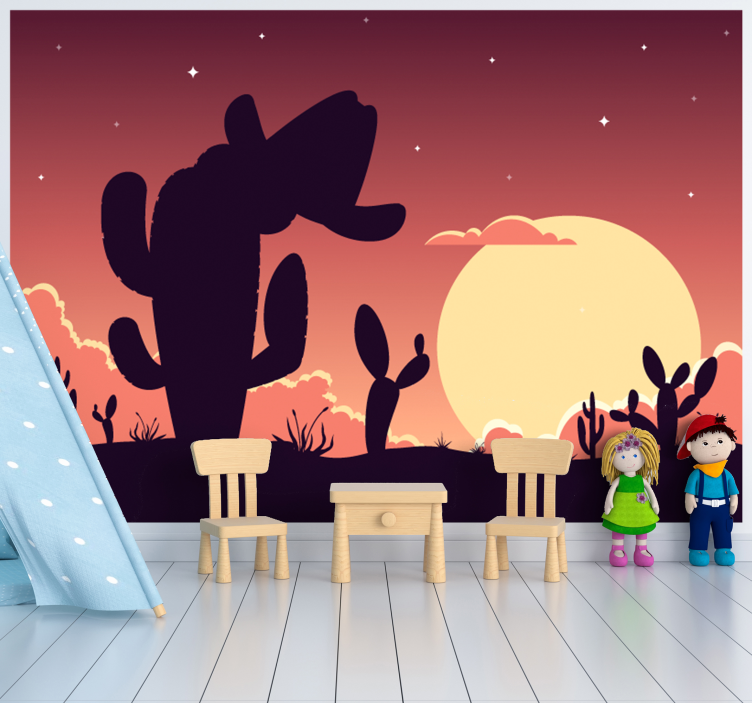 Cactus Sunset Silhouette childrens bedroom wall mural - TenStickers