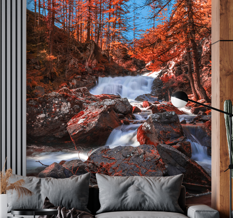 Cascading rocky stream mountain wall mural - TenStickers