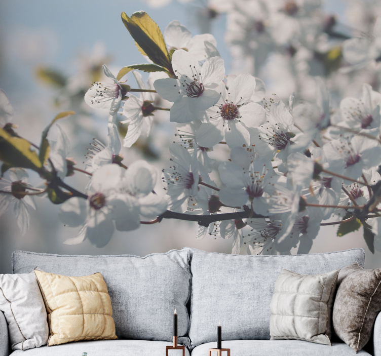 Cherry Plum white tree mural - TenStickers