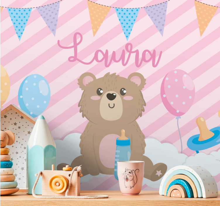Childrens bedroom wall mural cute bear illustration - TenStickers