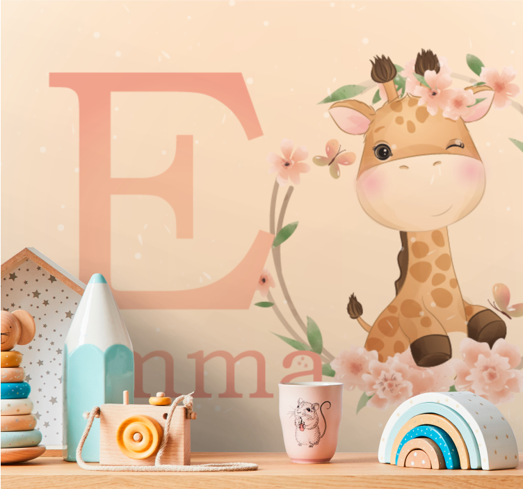 Childrens bedroom wall mural cute giraffe design - TenStickers