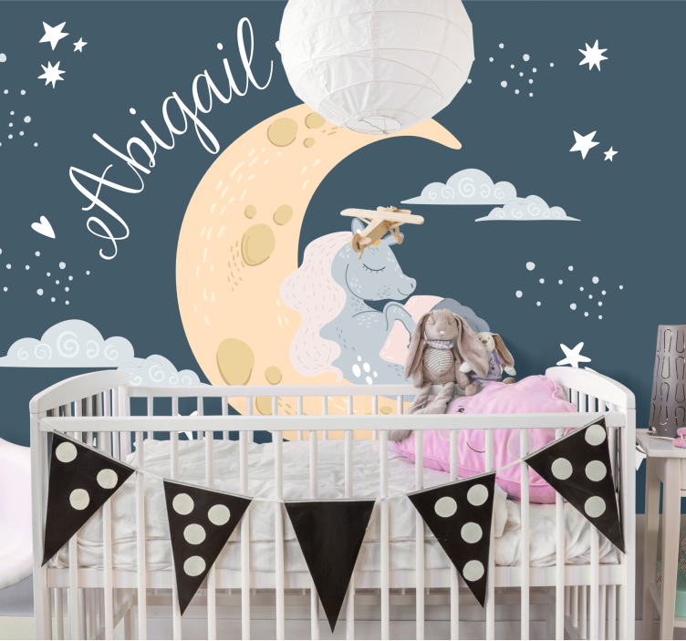 Childrens bedroom wall mural dreaming unicorn night - TenStickers