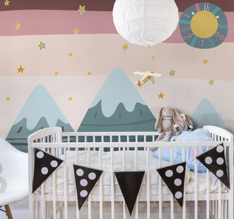 Childrens bedroom wall mural mountains and stars - TenStickers