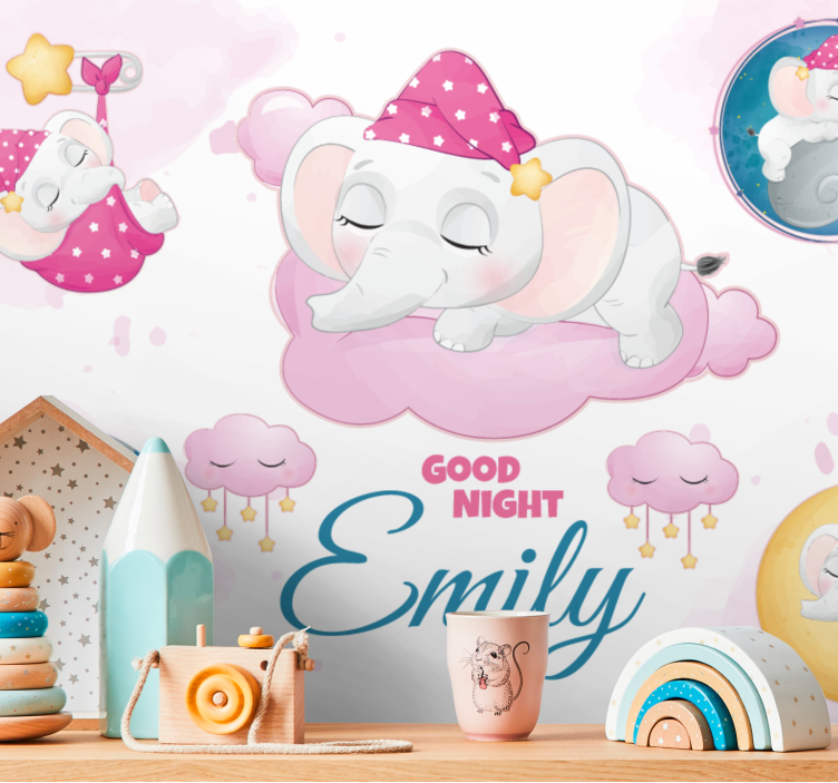 Childrens bedroom wall mural sleeping elephants clouds - TenStickers