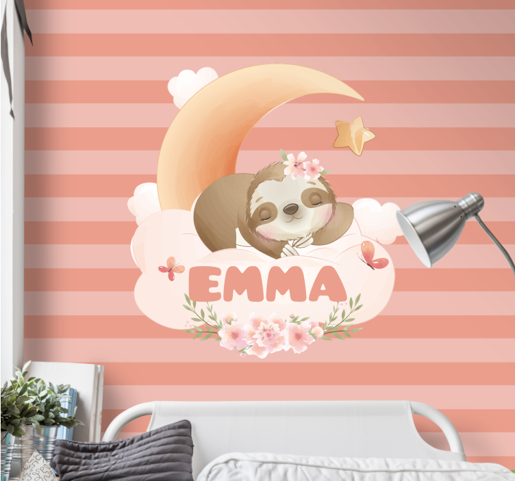 Childrens bedroom wall mural sloth and moon - TenStickers
