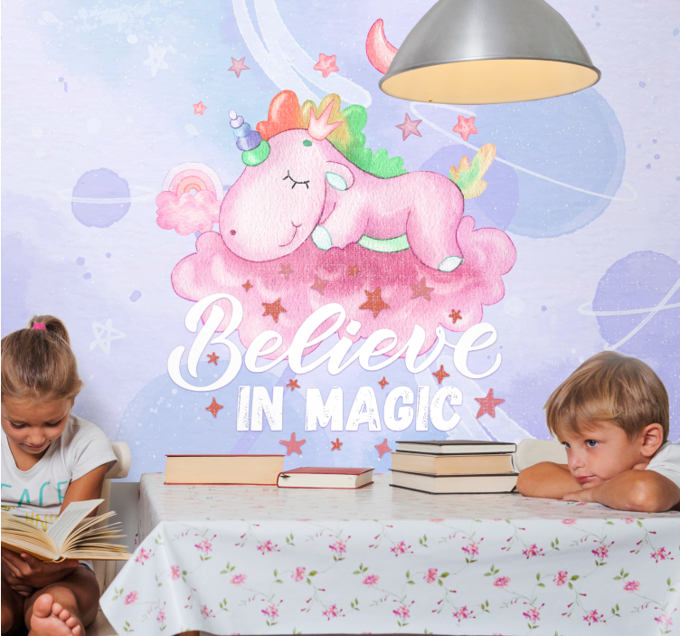 Childrens bedroom wall mural unicorn dream cloud - TenStickers