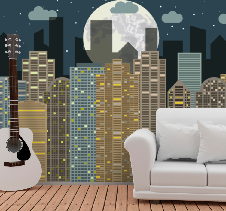 City night moonlight living room wall mural - TenStickers