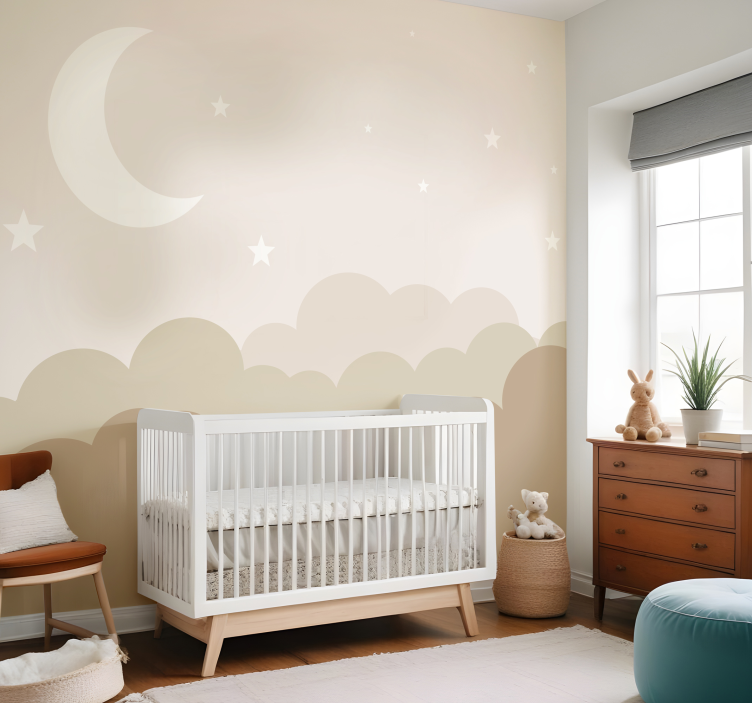 Clouds with stars wall mural nursery - TenStickers
