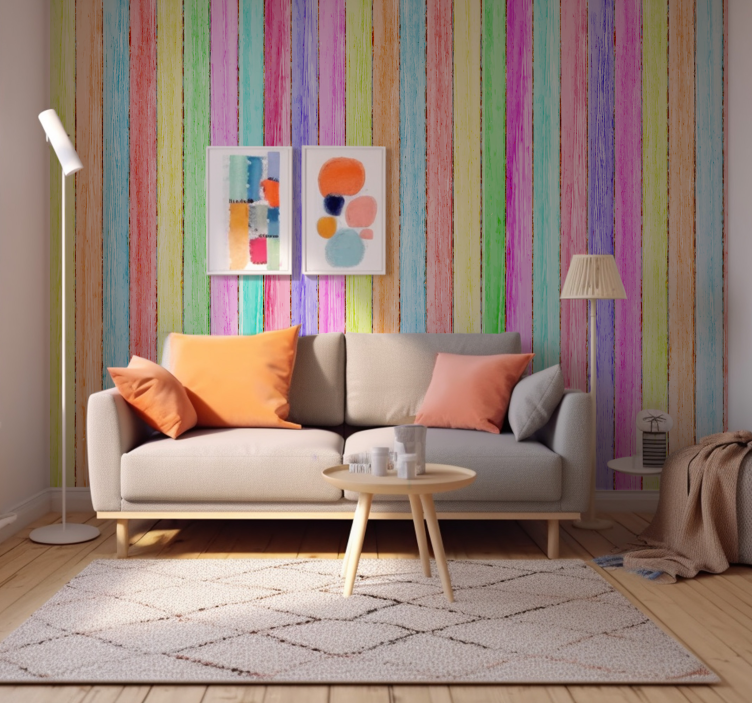 Color wood planks wood wall mural - TenStickers