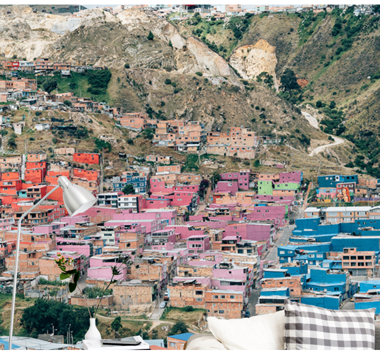 Colorful Hillside Homes wall mural city - TenStickers