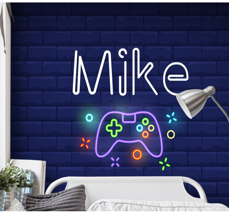 Console controller with neon light custom mural - TenStickers