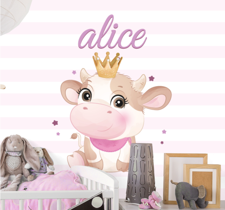 Crowned Cow Illustration childrens bedroom wall mural - TenStickers