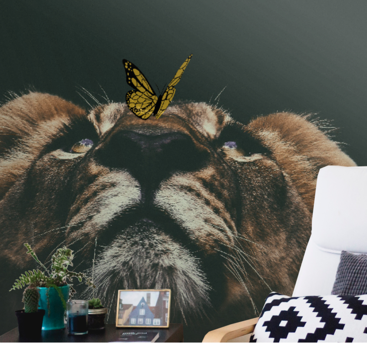 Cub with butterfly wall mural lion - TenStickers