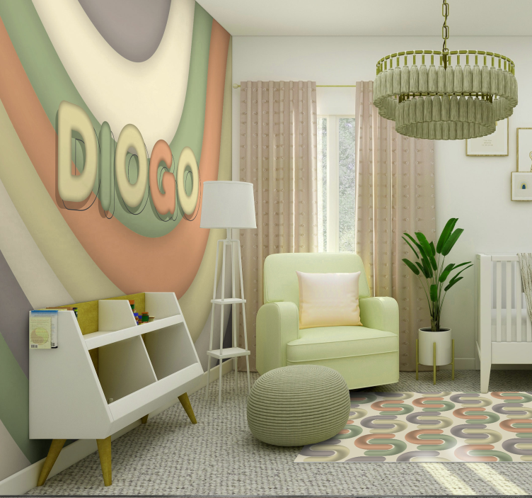 Curved stripes witj name childrens bedroom wall mural - TenStickers