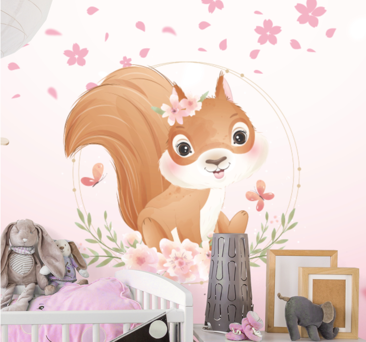 Cute squirrel for girl with name Nursery Mural - TenStickers