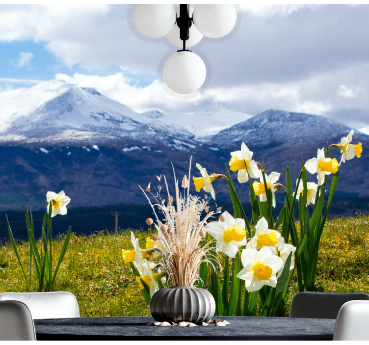 Daffodils on mountains flowers wall mural - TenStickers