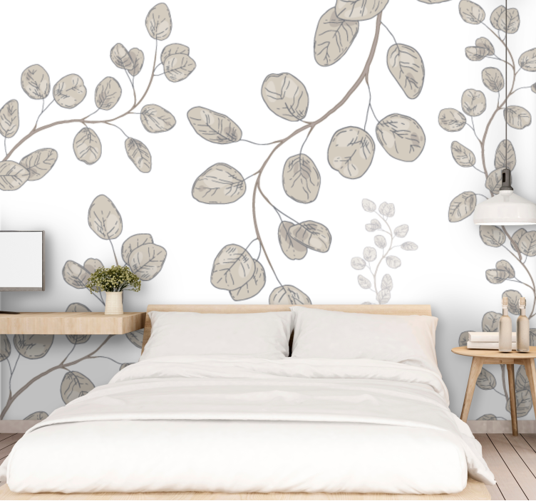 Delicate Leaf Patterns master bedroom mural - TenStickers