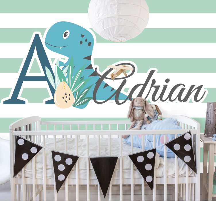 T-Rex with initial and name childrens bedroom wall mural - TenStickers