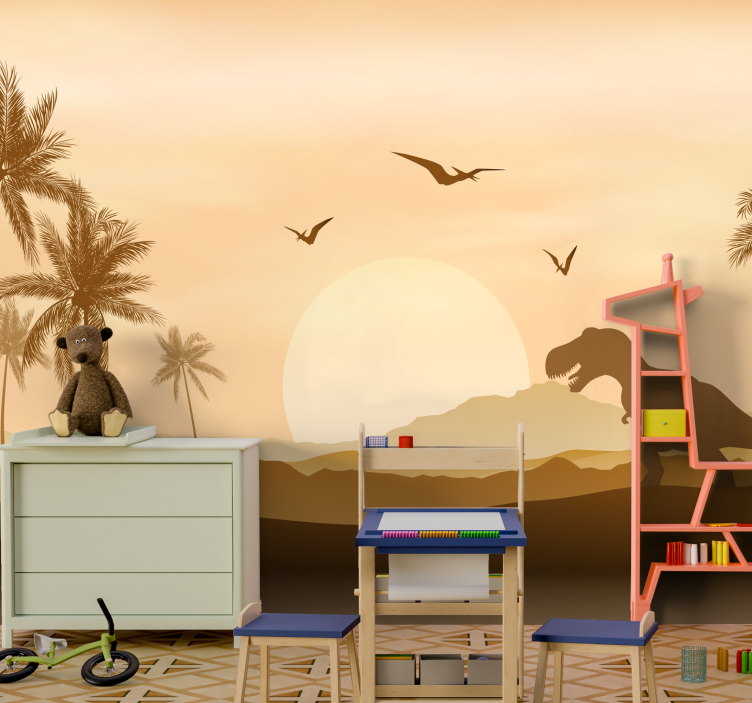 Dinosaur sunset landscape childrens bedroom wall mural - TenStickers